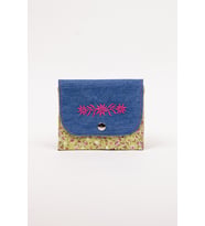 Kadın Cüzdanı Denim Kumaş Çiçek Nakışlı Çift Bölmeli 13x11 cm