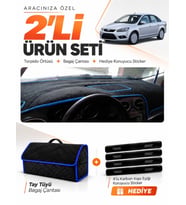 FORD FOCUS 2.5 SEDAN KAPAKLI (2008-2011) Uyumlu Torpido Örtüsü + Tay Tüyü Bagaj Çantası Seti - Siyah Mavi