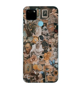 Realme C21Y/C25Y Uyumlu Aesthetic Sanatsal Kolaj Desenli Şeffaf Telefon Kılıfı