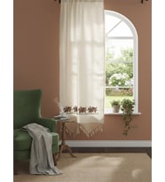 Kırmızı Kanaviçeli Bodrum Perdesi  Kanaviçe El Dantelli Kanaviçeli Keten Perde 300 X 200 CM