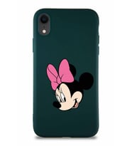 Apple iPhone XR Soft Premier Kapak Minnie Mouse-B Tasarımlı Silikon Kılıf - Yeşil (Şeffaf)