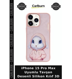 iPhone 15 Pro Max Uyumlu Tavşan Desenli Silikon Kılıf 3D Cihaz Kılıfı Akıllı Telefon Kabı