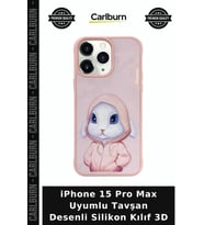 iPhone 15 Pro Max Uyumlu Tavşan Desenli Silikon Kılıf 3D Cihaz Kılıfı Akıllı Telefon Kabı