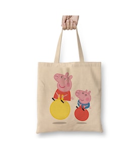 Peppa Pig 04 Beyaz Bez Çanta Uzun Saplı Alışveriş Çantası Plaj Çantası