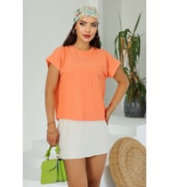 Lupinn Moda Kadın Turuncu Basic Kısa Kollu Yuvarlak Yaka Yazlık Rahat Fit Bluz - Üst - T-shirt