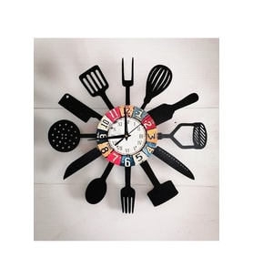 bilge Tasarım KİTCHEN ( MUTFAK) Favori SİYAH Duvar Saati 40 x 40 CM