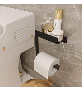 Raflı Tuvalet Kağıtlığı, Banyo Tuvalet Kağıtlık, Wc Tuvalet Kağıdı Tutucu, Banyo Tuvalet Kağıdı Askısı, Tuvalet Kağıdı Aparatı, Metal Tuvalet Kağıdı Standı (Metal, Siyah)