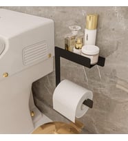 Raflı Tuvalet Kağıtlığı, Banyo Tuvalet Kağıtlık, Wc Tuvalet Kağıdı Tutucu, Banyo Tuvalet Kağıdı Askısı, Tuvalet Kağıdı Aparatı, Metal Tuvalet Kağıdı Standı (Metal, Siyah)