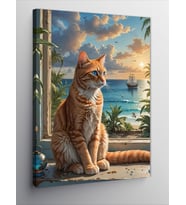 Kanvas Tablo Sarı Kedi Ve Sahil