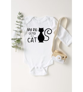 Unisex Bebek Beyaz Sister Cat Çıtçıtlı Body