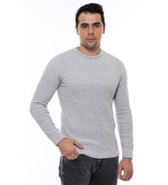 Desenli Bisiklet Yaka Açık Gri Triko - Wessi
