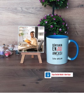 Amcaya Hediye Fotoğraflı Dekoratif Taş, Kupa Bardak Beyaz Hediye (Model 4)