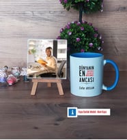 Amcaya Hediye Fotoğraflı Dekoratif Taş, Kupa Bardak Beyaz Hediye (Model 4)
