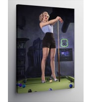 Kanvas Tablo Bilardo Oynayan Pin Up Kızı