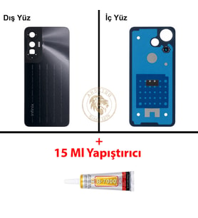 Infinix Hot 20S Siyah Uyumlu Arka Kapak + B7000 Yapıştırıcı Arka Cam Batarya Pil Kapağı Lazer Kesim