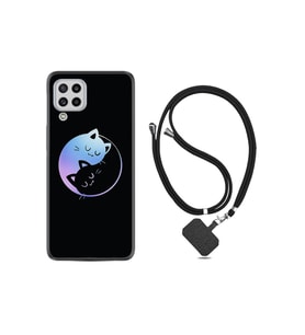 Samsung Galaxy A12 Kılıf Silikon Desen Boyun Askılı Love Cats 1604