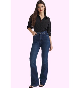 Kadın Yüksek Bel Flare Jean Günlük Stil Denim Pantolon Hafta Sonu Yaz Aylarının Vazgeçilmezi (Mavi)