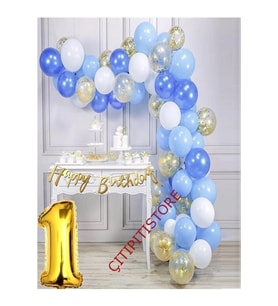 Mavi Gold Konfetili Balon Zincir Seti 1 Yaş