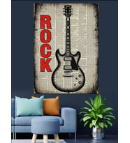 Rock Müzik Gitar Gazete Dekoratif Kanvas - Mdf Ahşap Tablo
