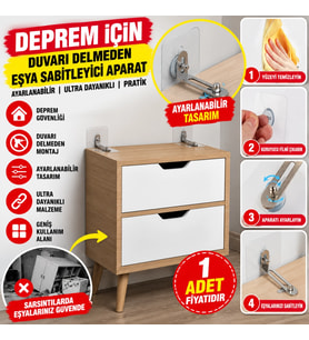 Mey İthalat® Deprem İçin Ultra Dayanıklı Çivisiz Duvarı Delmeden Ayarlanabilir Eşya Sabitleyici Aparat(adet fiyatıdır)