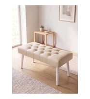 Kapitoneli Krem Deri Kumaş Bench Puf Oturma Bankı 90x45