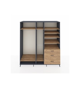 Kronos Dolap 9 Raflı 3 Çekmeceli 3 Askılı 220x59x243 Antrasit-Çam/Çam
