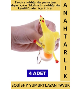 Eğlenceli Hediyelik Komik Stres Giderici Duyusal Uyarıcı Squishy Yumurtlayan Tavuk Anahtarlık 4 Adet