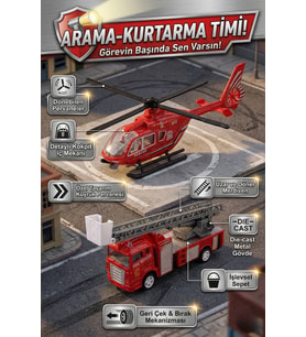 Die-cast Metal İtfaiye ve Kurtarma Helikopteri Seti - Geri Çek Bırak Hareketli Oyuncaklar