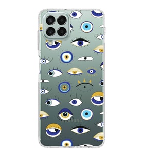 PrintiFy Samsung Galaxy M33 ile Uyumlu 1mm Slim Fit Nazar Boncuğu 2 Baskılı Şeffaf  Kılıf