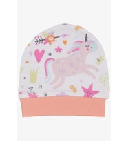 Breeze Yenidoğan Bebek Şapkası Unicorn Baskılı Beyaz
