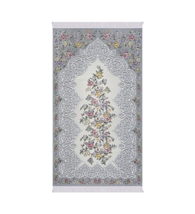 Bursa İpek Gri Floral Desen İpeksi Goblen Seccade
