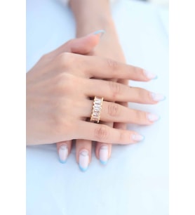 Zirkon Taşlı Baget Gold Renk Kadın Yüzük TJ-BYK2342