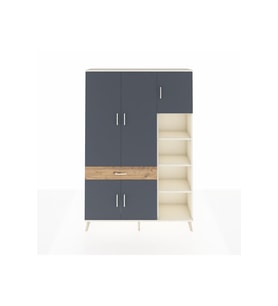 Arges Dolap 10 Raflı Tek Çekmeceli 5 Kapaklı 132x30x195 Aytaşı-Antrasit/Çam