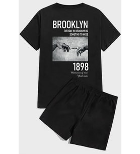 1898 Brooklyn Baskı Şort Takım (Siyah)