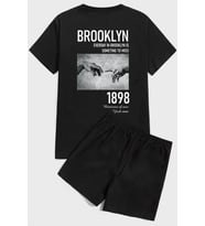 1898 Brooklyn Baskı Şort Takım (Siyah)