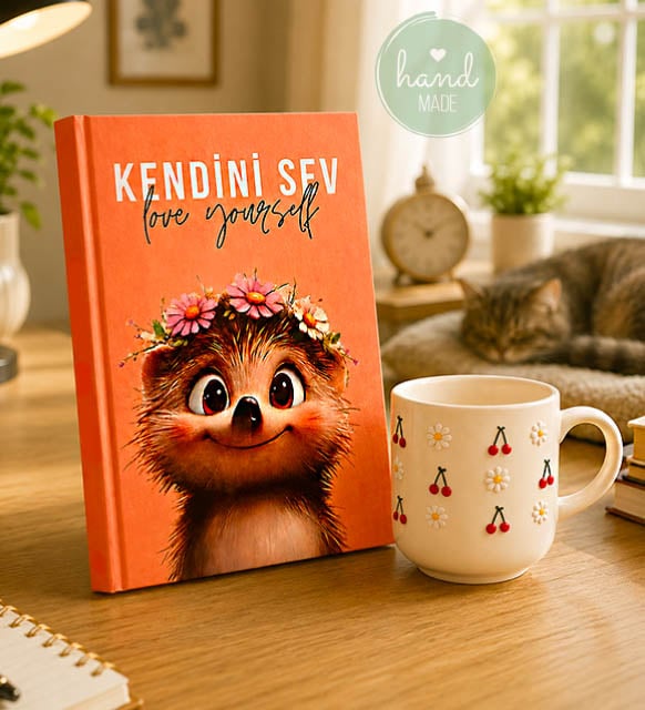 Kendini Sev Özel Tasarım Defter & Kirazlı Kupa El Yapımı