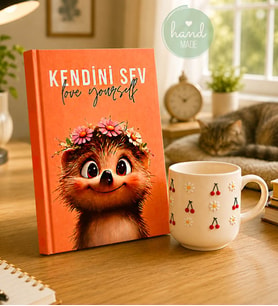 Kendini Sev Özel Tasarım Defter & Kirazlı Kupa El Yapımı