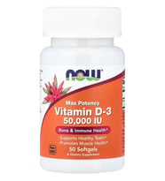 NOW Foods, Vitamin D-3, Max Potency, 50,000 IU, 50 Softgels (Renksiz)