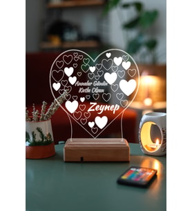 Anneler Günü Hediye Kalp 3D 16 Renk Dekoratif Led Lamba