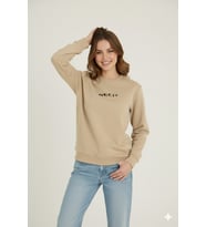 %100 Pamuk Yeni Sezon Kadın O.Yaka Sweatshirt Manifest (Bej)