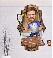 Kişiye Özel Tenis Oyuncusu Karikatür Vintage Ahşap Tablo 30*50 (Çok Renkli)