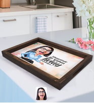 BK Gift Kişiye Özel Kadın Nihayetinde Karikatürlü Doğal Ahşap Tepsi-2