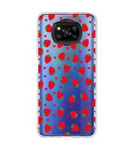 Poco X3 PRO / X3 NFC Uyumlu Çilek ve Kalpler Tasarımlı Şeffaf Telefon Kılıfı