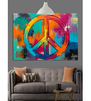 Barış İşareti Psychedelic Sanat Dekoratif Kanvas - Mdf Ahşap Tablo