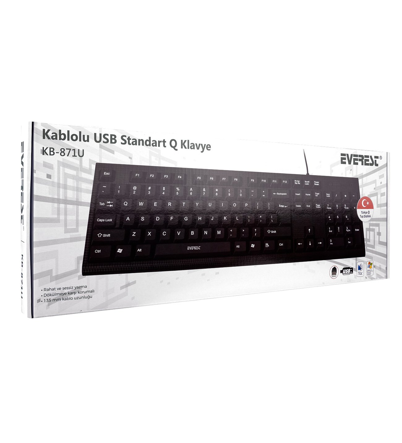 Everest KB-871U Q Türkce Klavye Standart USB Kablolu Ofis Klavyesi