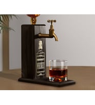 BK Gift Aynalı Altın Kabartma Musluklu Doğal Siyah(Ebony) Ahşap Viski Standı, Home Bar, İçecek Dispenseri, Ahşap İçecek Çeşmesi-7