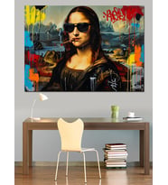 Modern Gözlüklü Mona Lisa Tablosu Dekoratif Kanvas - Mdf Ahşap Tablo