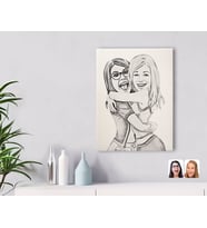 BK Gift Kişiye Özel Karakalem Kız Kardeşler Karikatürlü Kanvas Tablo-10