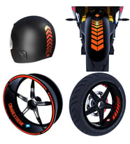Moto Rider 4'lü Sticker Seti Floresan Turuncu İç Dış Jant Şeridi Kask ve Çamurlu