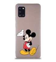 Samsung Galaxy A31 Soft Premier Kapak Mickey Mouse-C Tasarımlı Silikon Kılıf - Pudra (Şeffaf)